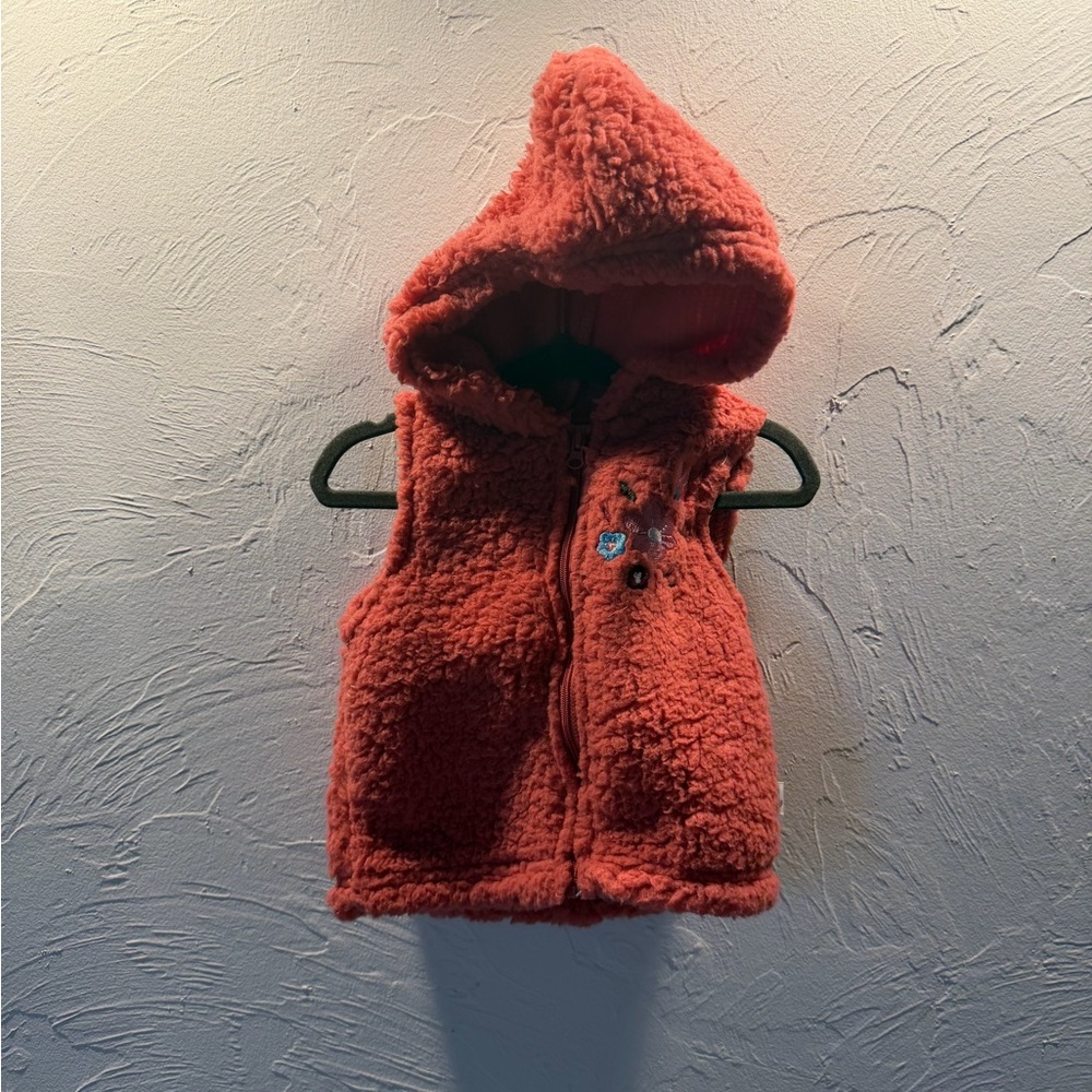 Warm Coral Fleece Kids Vest with Hood
